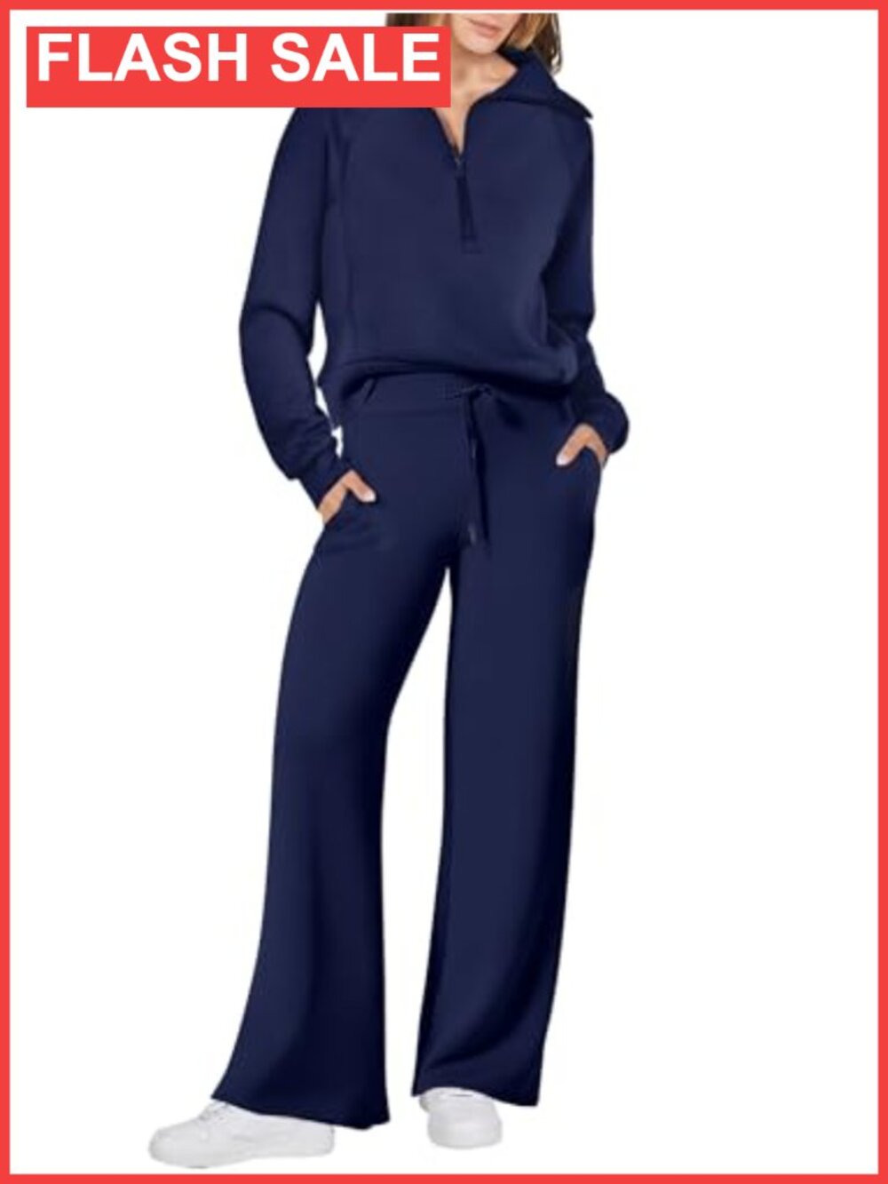 Women 2 Piece Sweatsuit Half Zip Top Wide Leg Pants Lounge Set